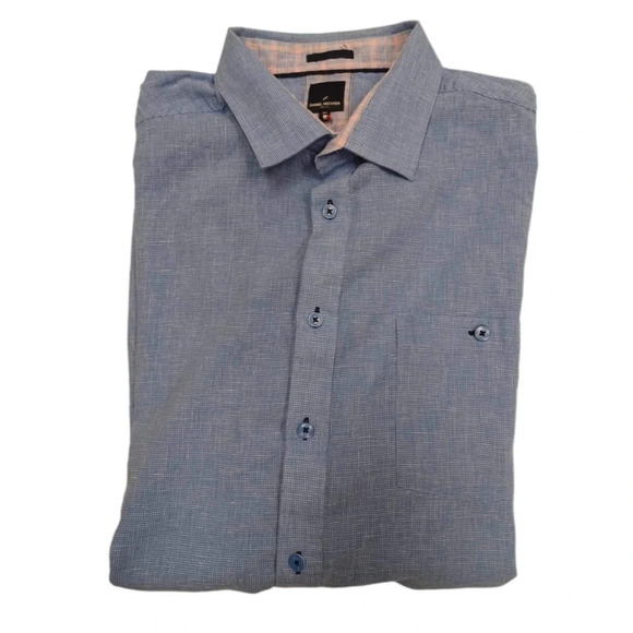 Daniel  Hechter Linen Blend Blue Short Sleeve Dress Shirt Size 2X - Picture 3 of 10
